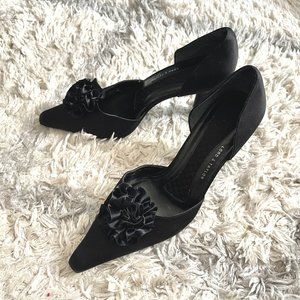 Lord & Taylor Black Satin Heels With Rosette Size 9.5M